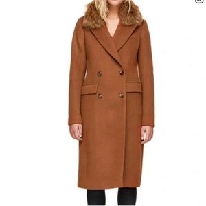 SOIA & KYO LONG WOOL CAMEL TOPCOAT COAT W REMOVABLE FUR XS
